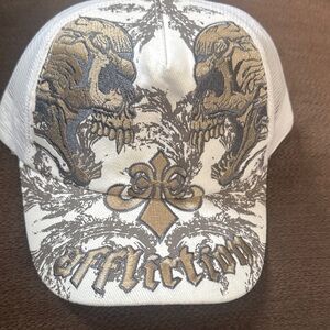 Affliction White and Brown Skull Cap